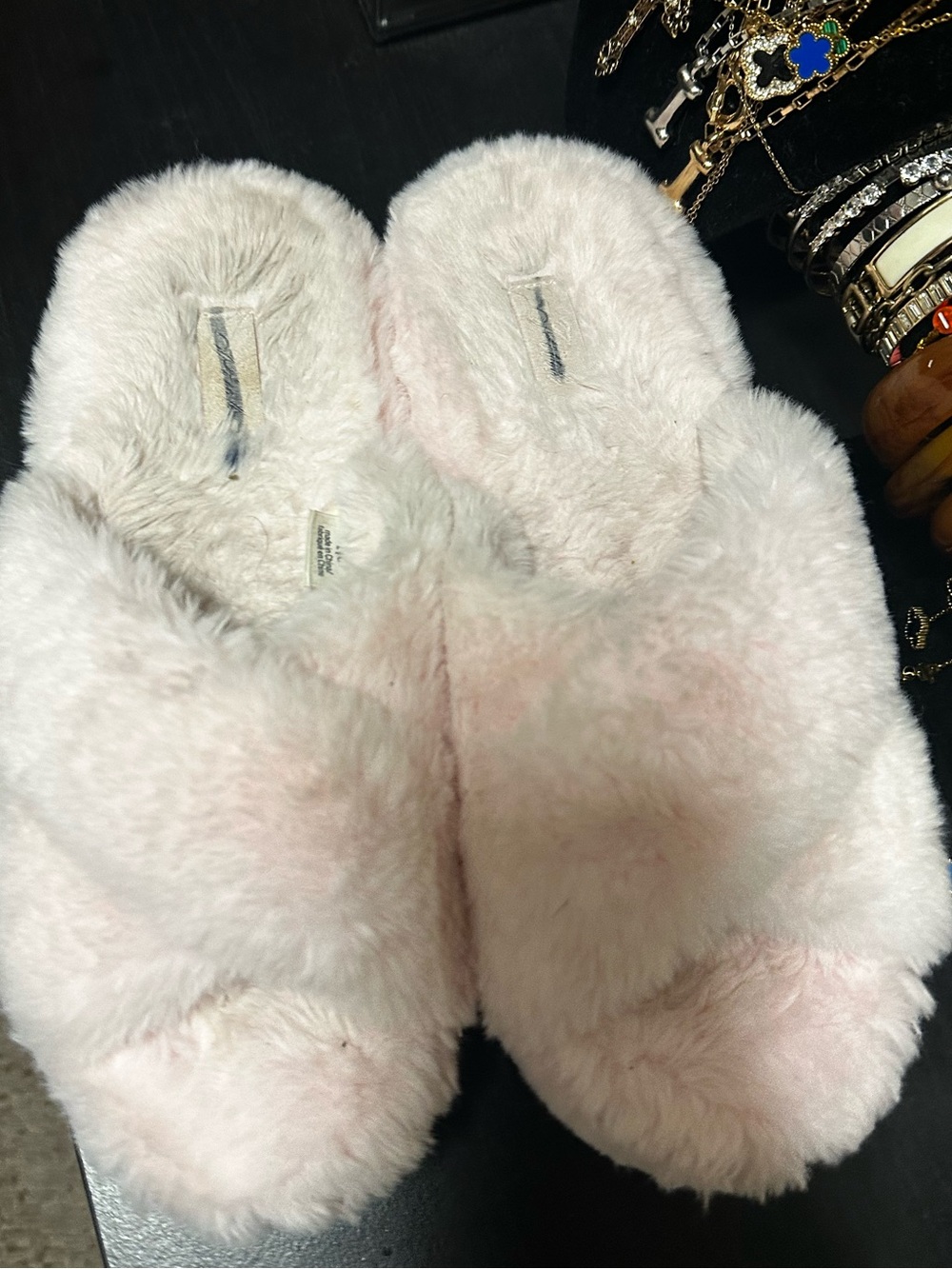 PINK Victoria's Secret Light Pink Faux Fur Slide Slippers